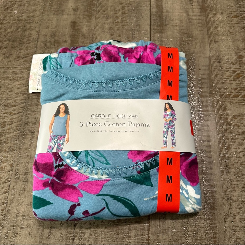 Carole Hochman Blue and Purple 3-Piece Cotton Pajama Set